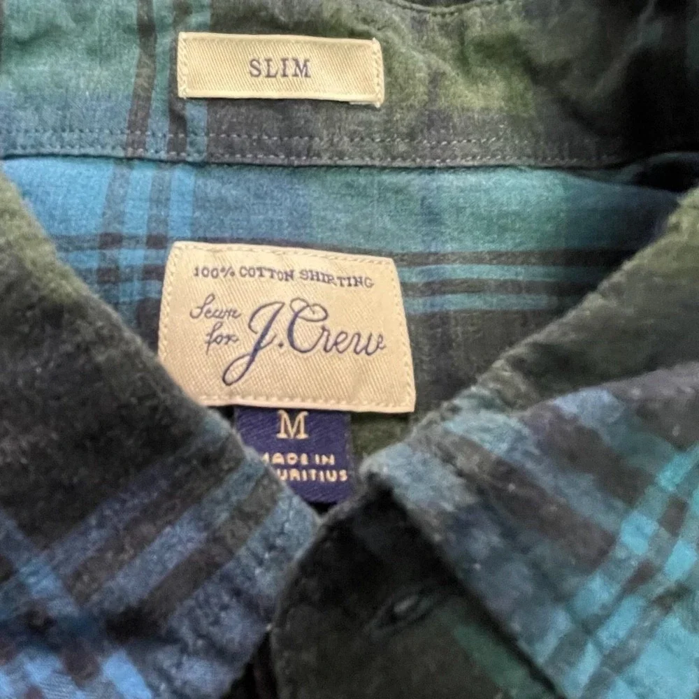 J.Crew Men's Medium Madras‎ Plaid Button Down Shirt Preppy Cotton Blue & Green